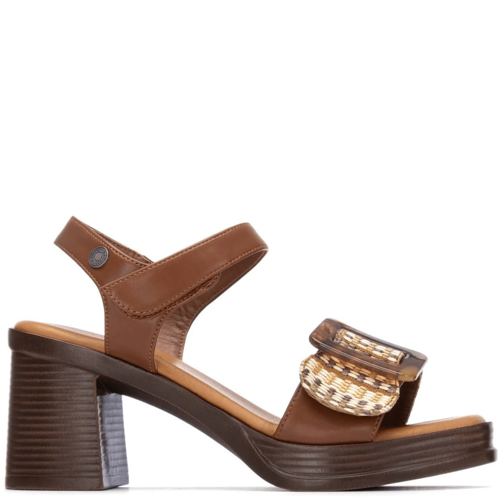 Refresh Brown Leather Block Heel Sandals