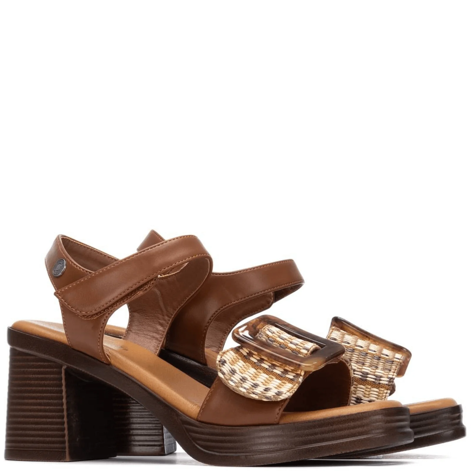 Refresh Brown Leather Block Heel Sandals - Image 4