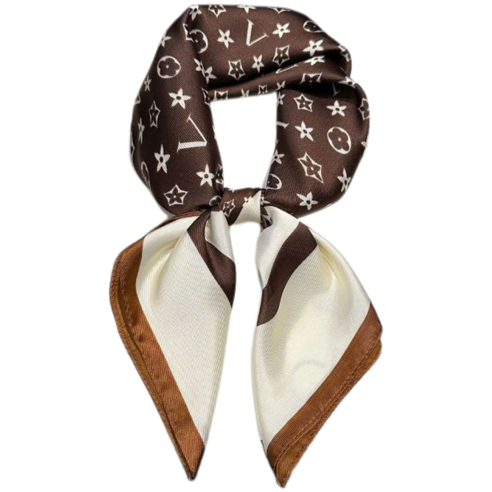 Sabrina Classic Chocolate Monogram Patterned Square Scarf