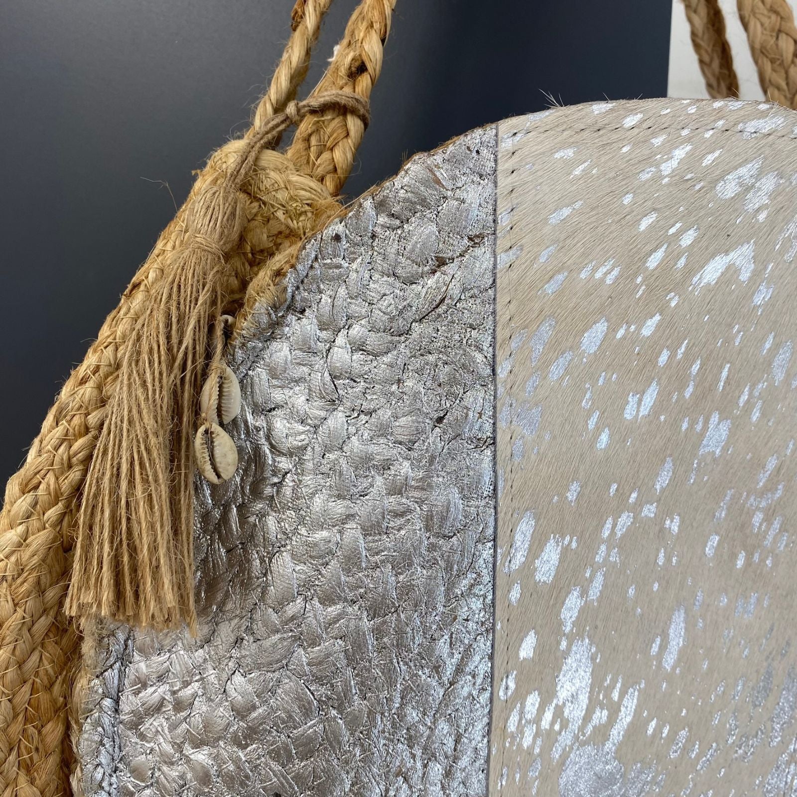 Silver Circular Leather Jute Bag - Image 2