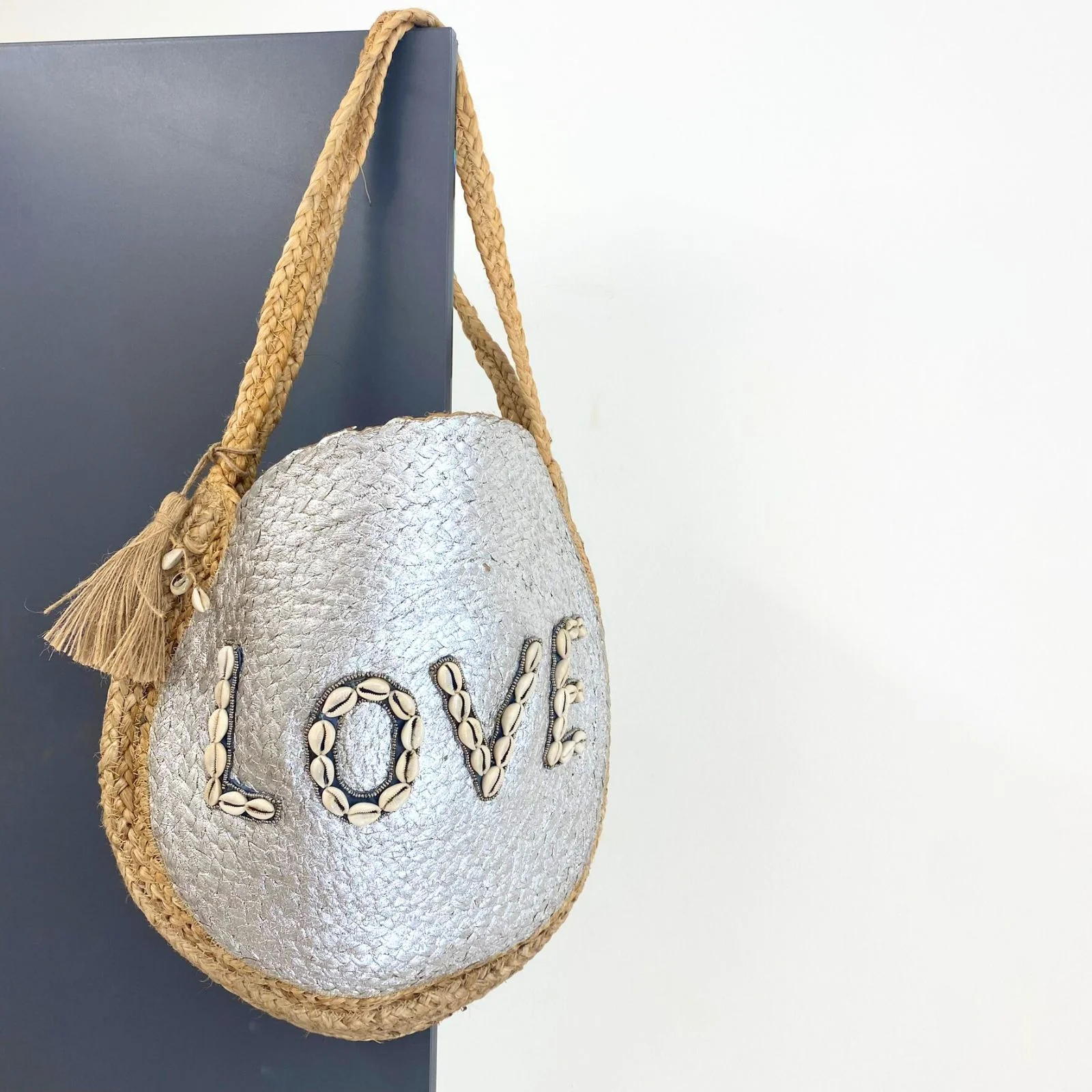 Silver Circular Love Jute Bag