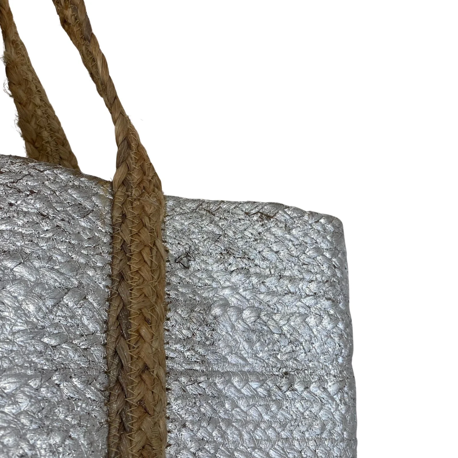 Silver Large Jute Shoulder Bag - Image 2