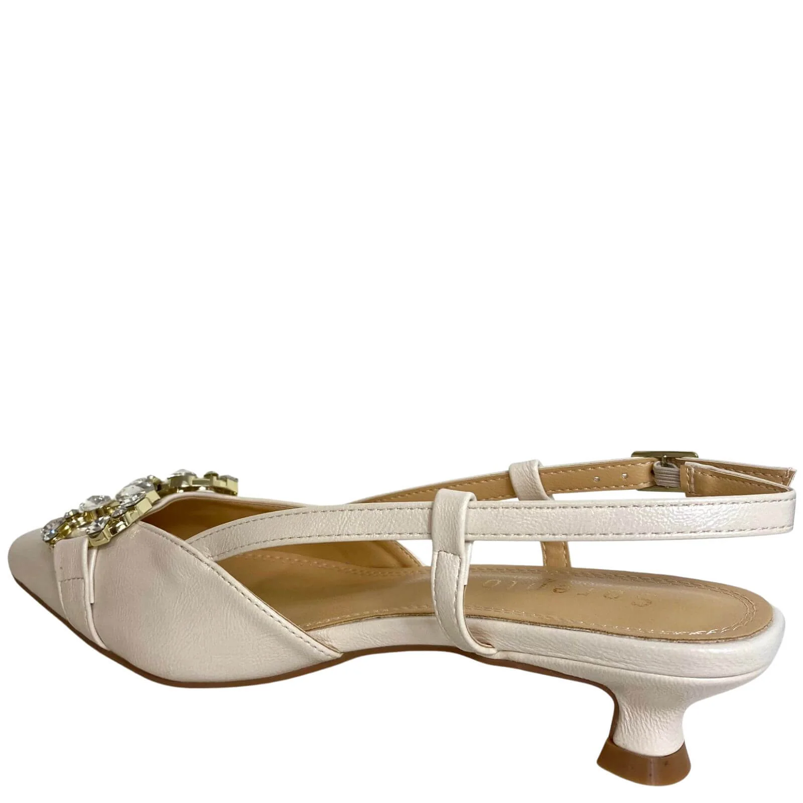 Sorento Cream Sling Back Kitten Heel Shoes - Image 3