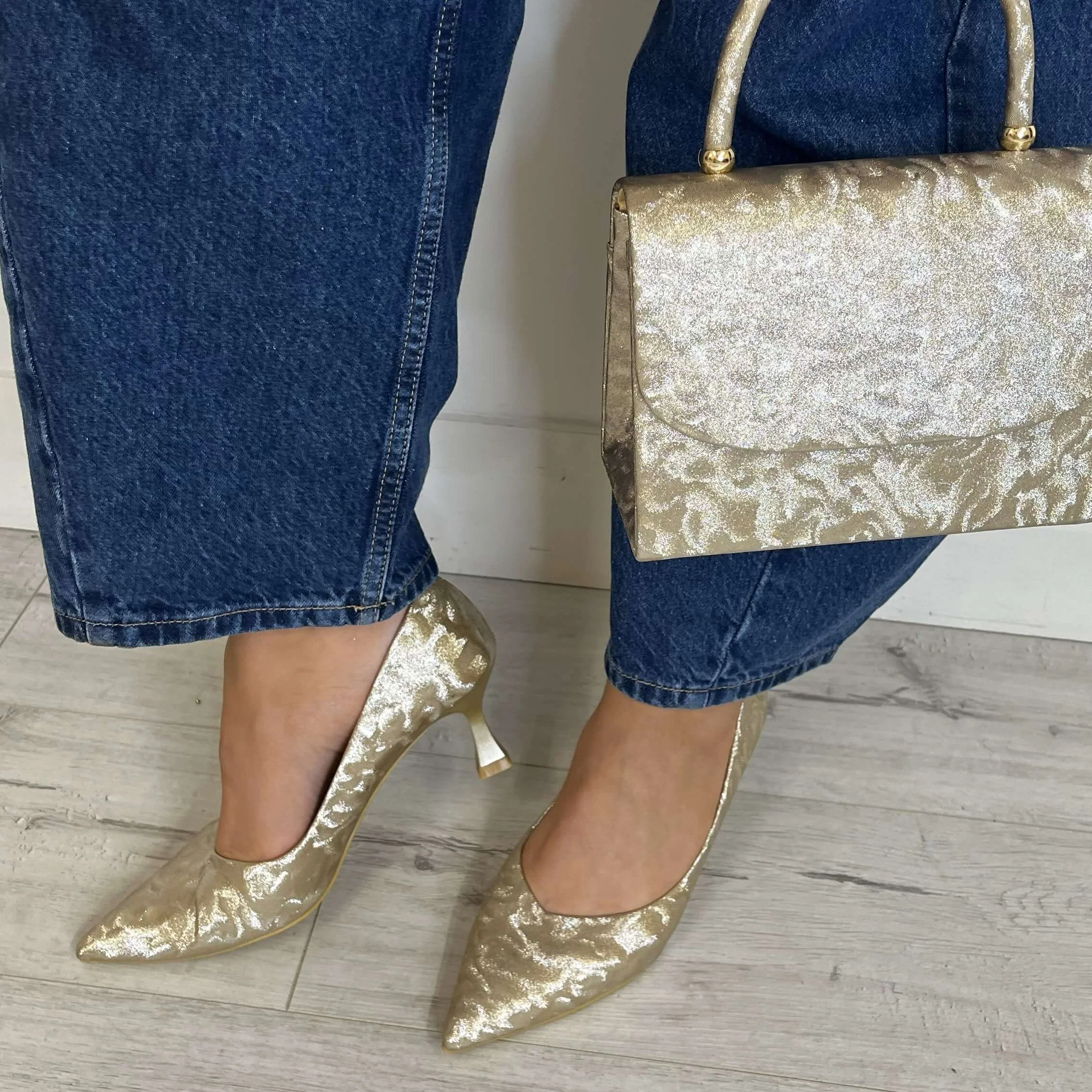Sorento Gold Shimmer Court Shoes - Image 5