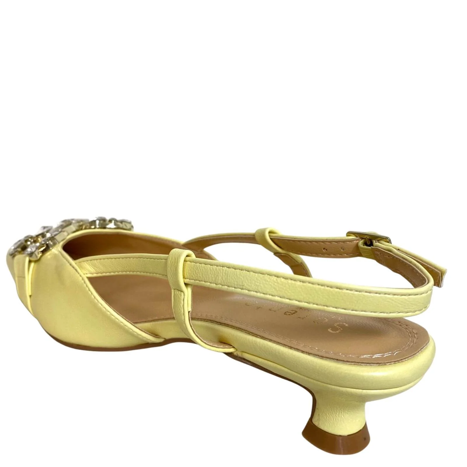 Sorento Lemon Sling Back Kitten Heel Shoes - Image 3