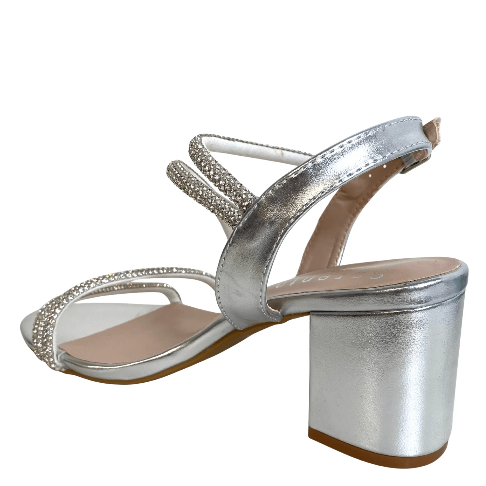 Sorento Silver Sparkly Block Heel Sandals - Image 3