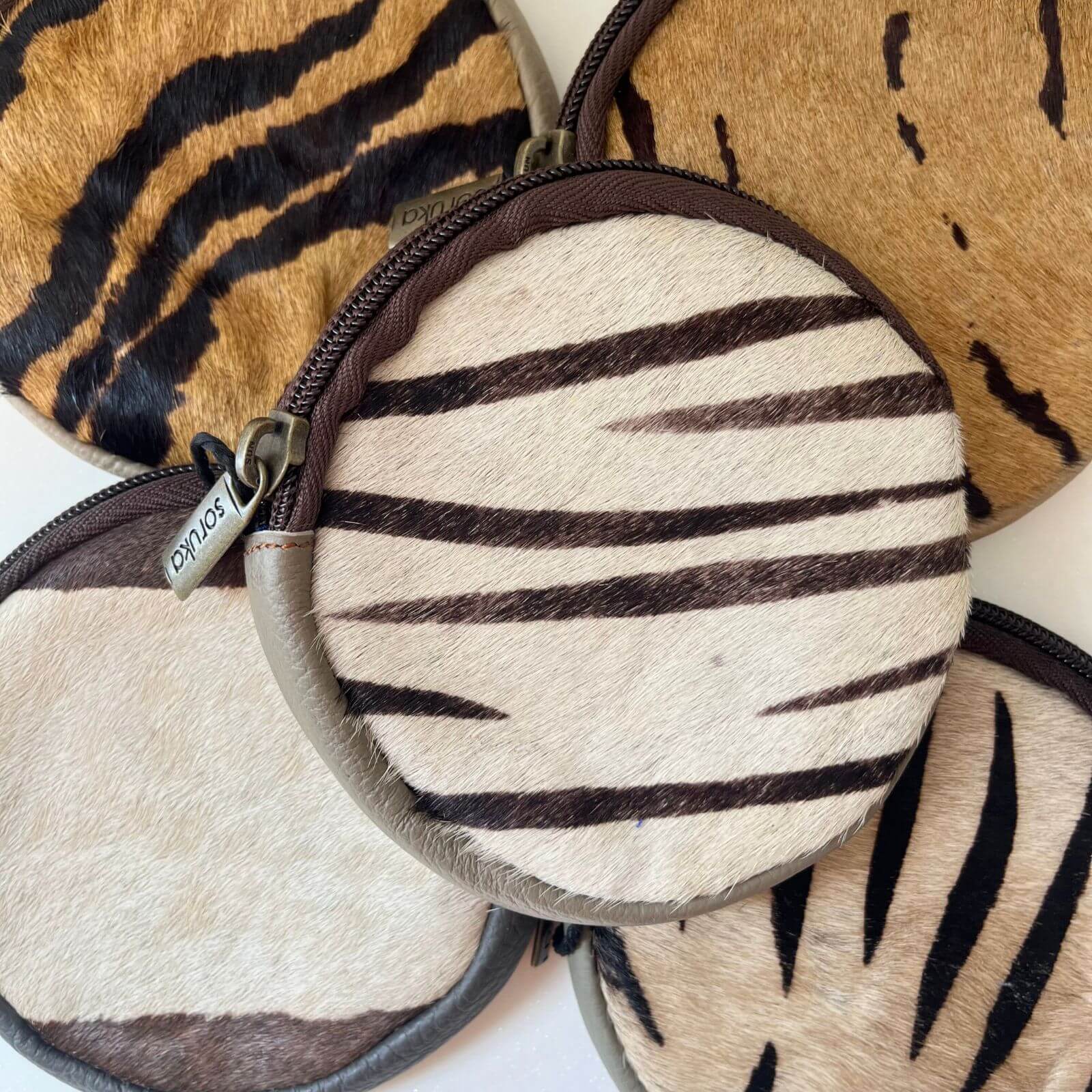 Soruka Afra Round Leather Zip Purse - Zebra/Stripe Print (assorted)