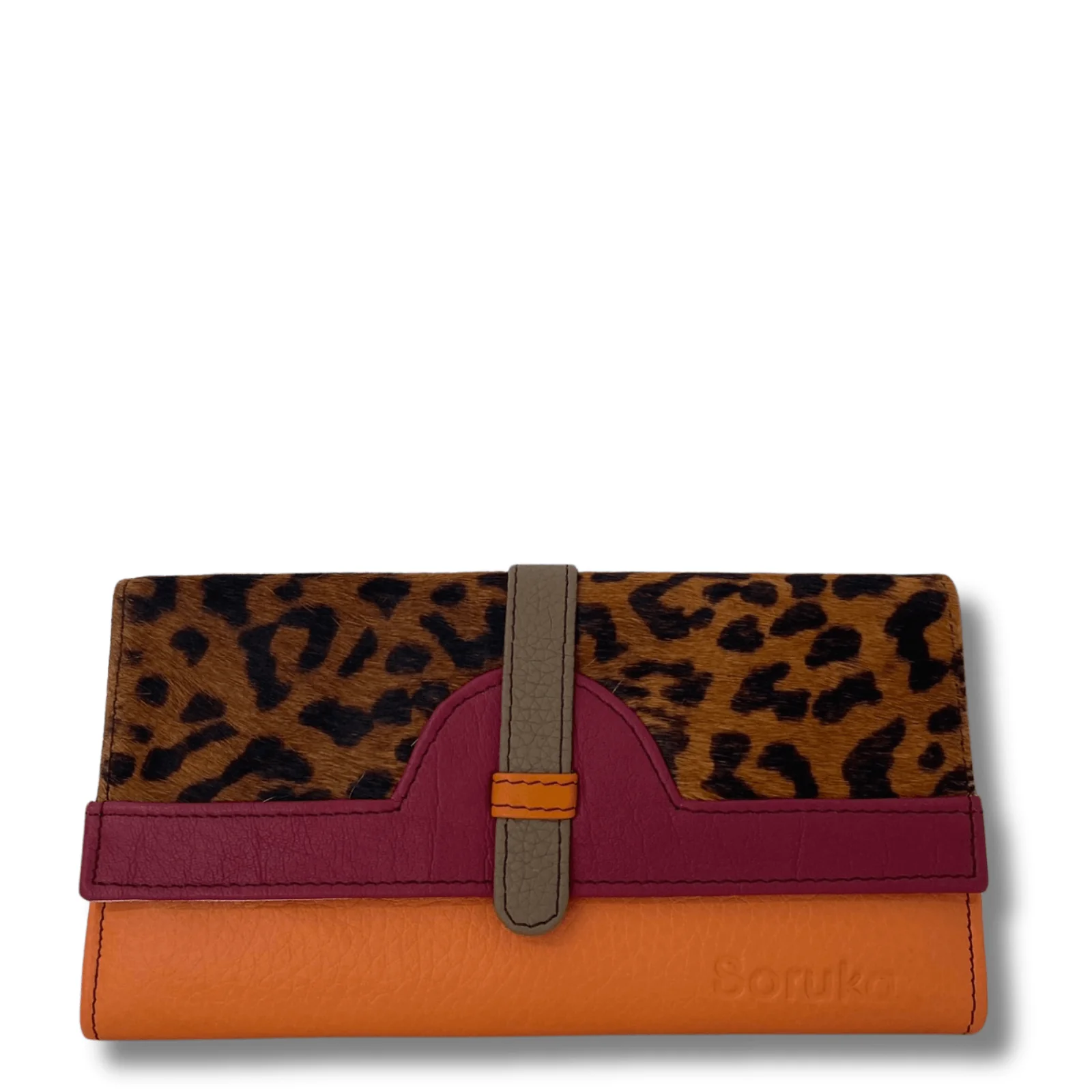 Soruka Half Moon Leather Purse - Leopard Red Orange