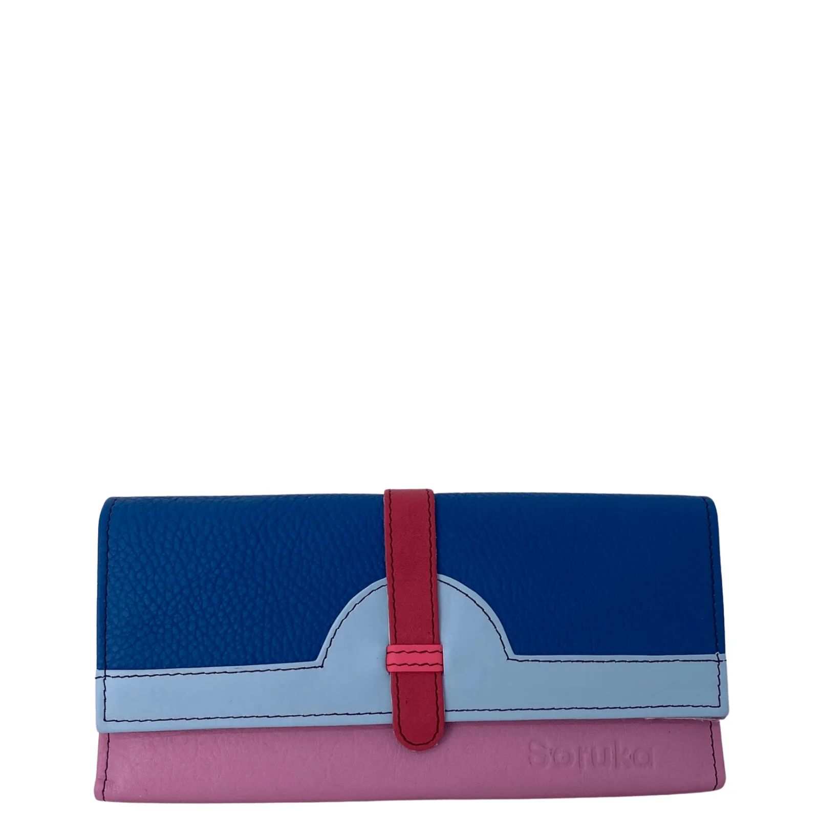 Soruka Half Moon Plain Leather Purse - Blue Pale Blue Pink