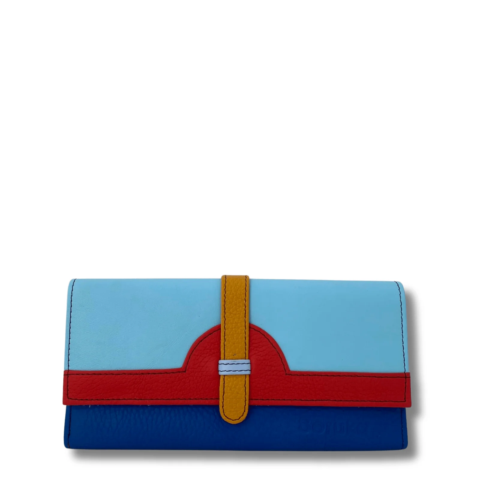 Soruka Half Moon Plain Leather Purse - Blue Red Blue