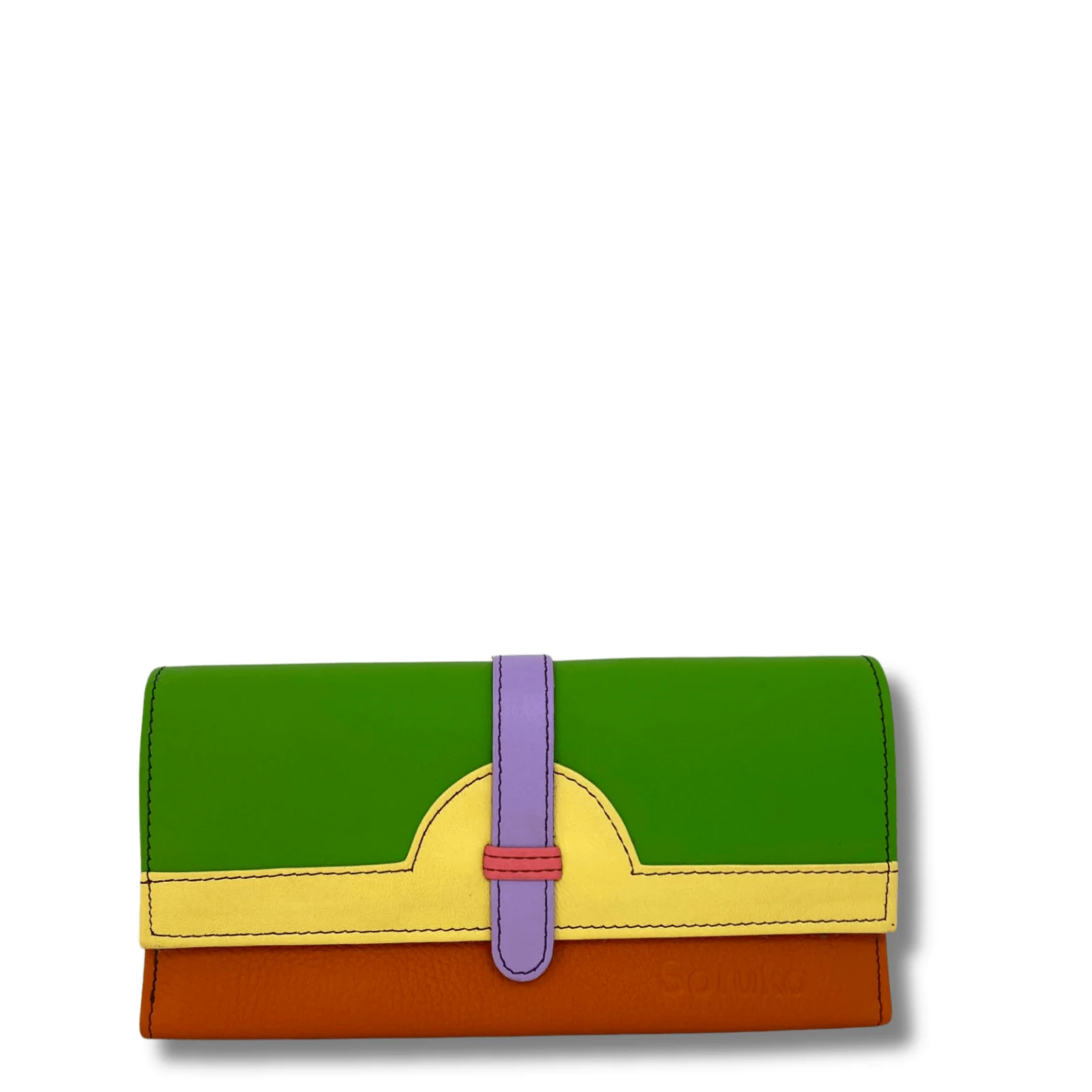 Soruka Half Moon Plain Leather Purse - Green Lemon Orange