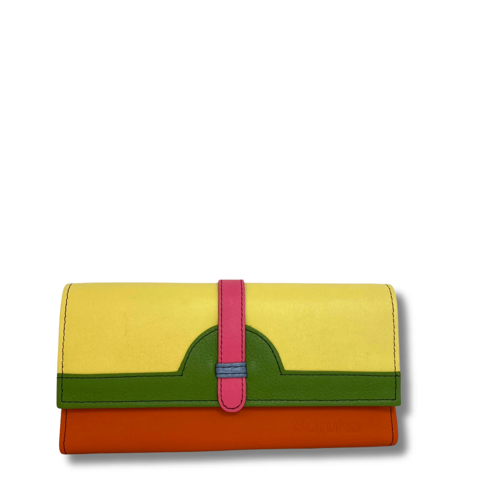 Soruka Half Moon Plain Leather Purse - Lemon Green Orange