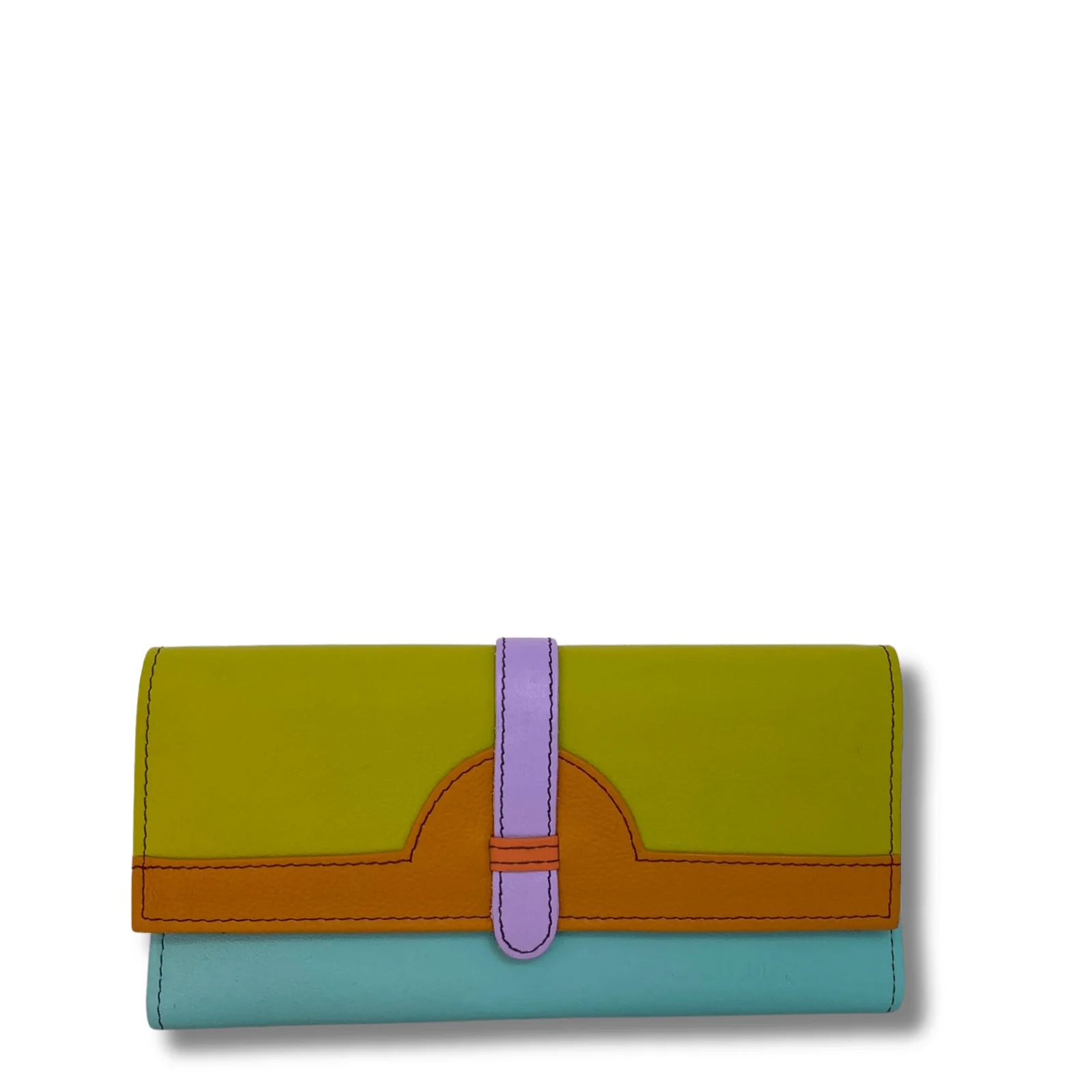 Soruka Half Moon Plain Leather Purse - Lime Orange Turq