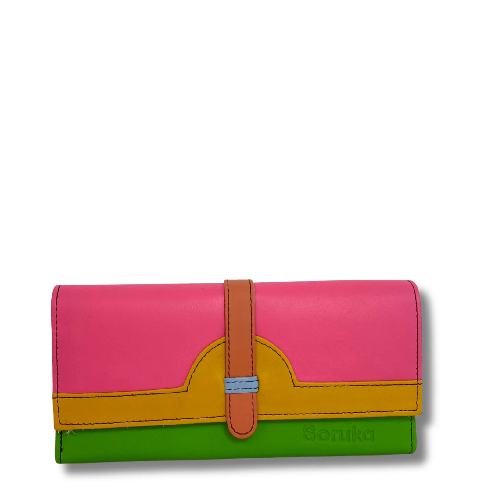 Soruka Half Moon Plain Leather Purse - Pink Orange Green