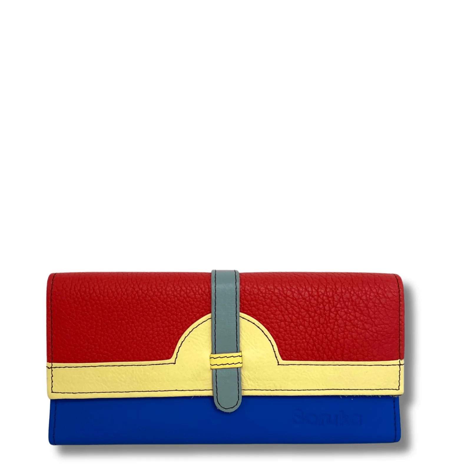 Soruka Half Moon Plain Leather Purse - Red Lemon Blue