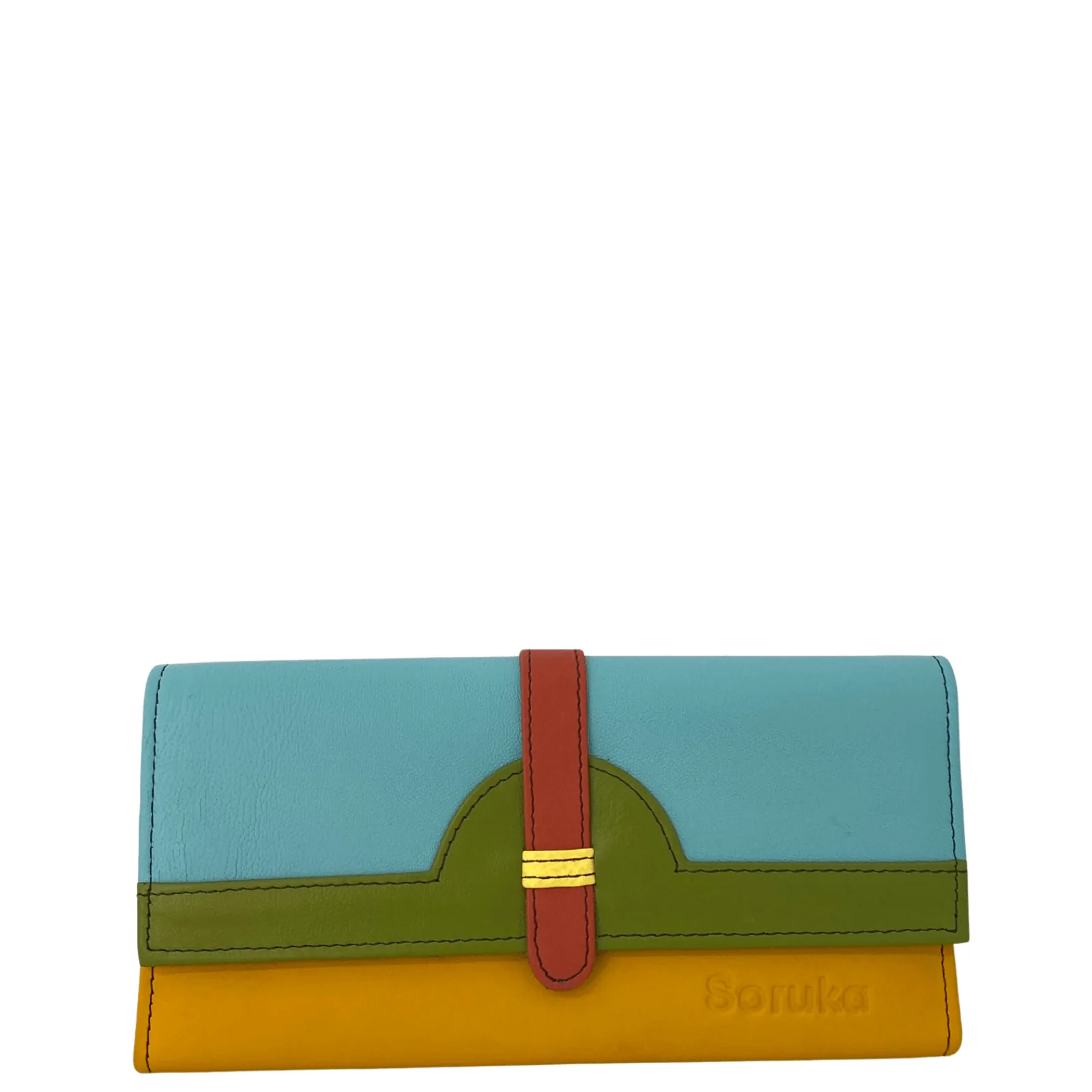 Soruka Half Moon Plain Leather Purse - Turq Green Yellow