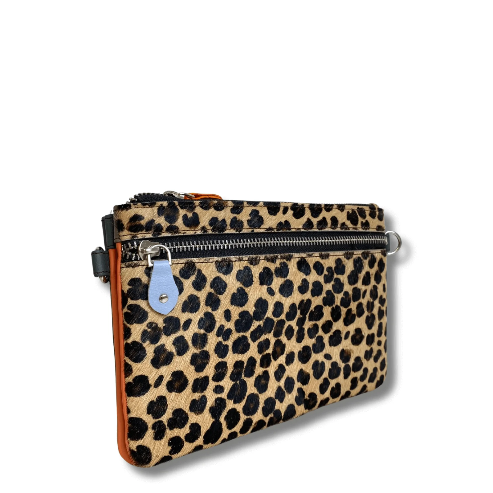 Soruka Hope Leather Slim Double Pouch Bag - Leopard Pale Blue