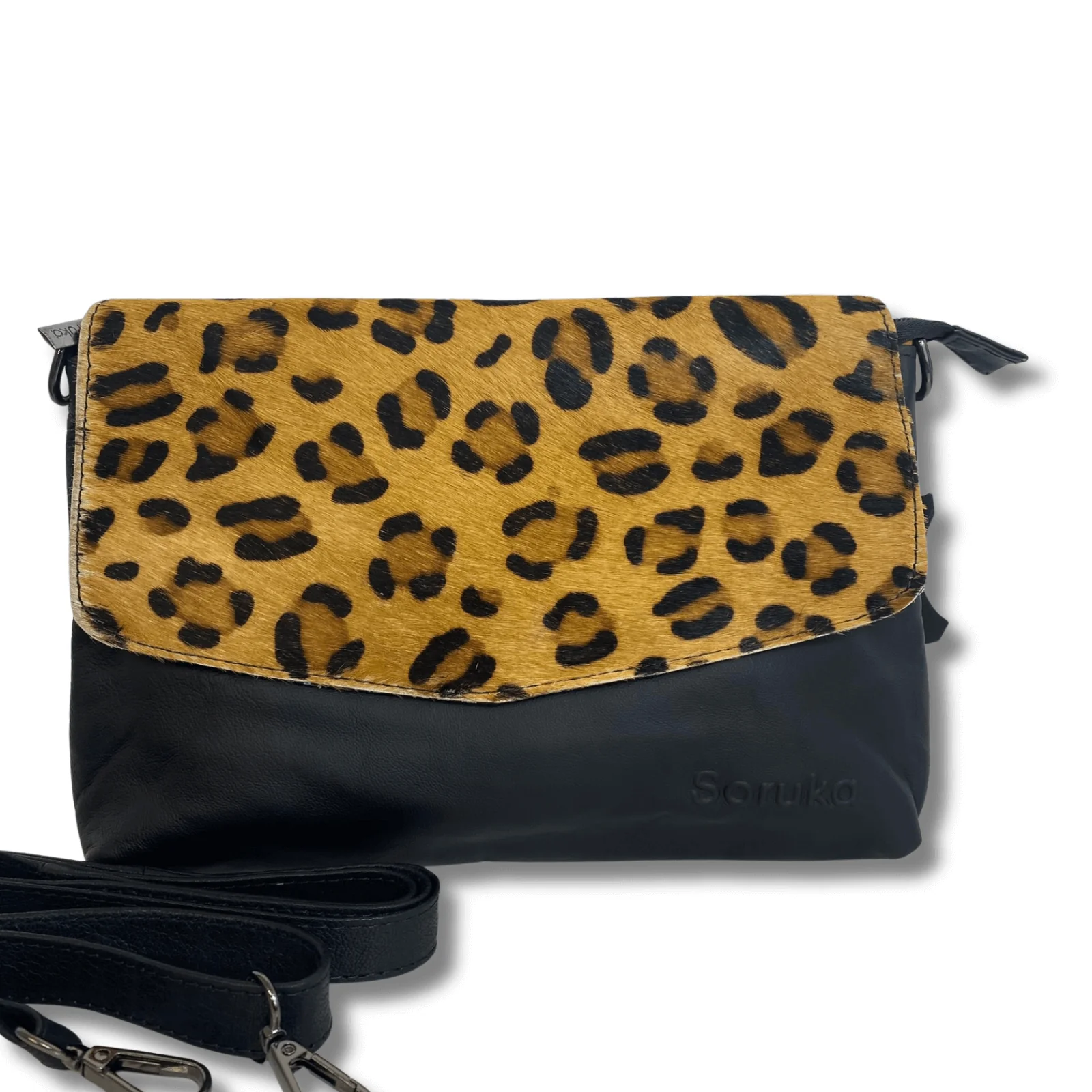 Soruka Lissandra Large Leather Crossbody Bag - Black Leopard