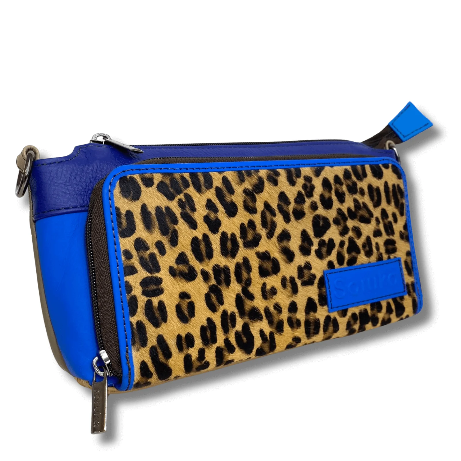 Soruka Madison Leather Crossbody Bag - Blue Leopard