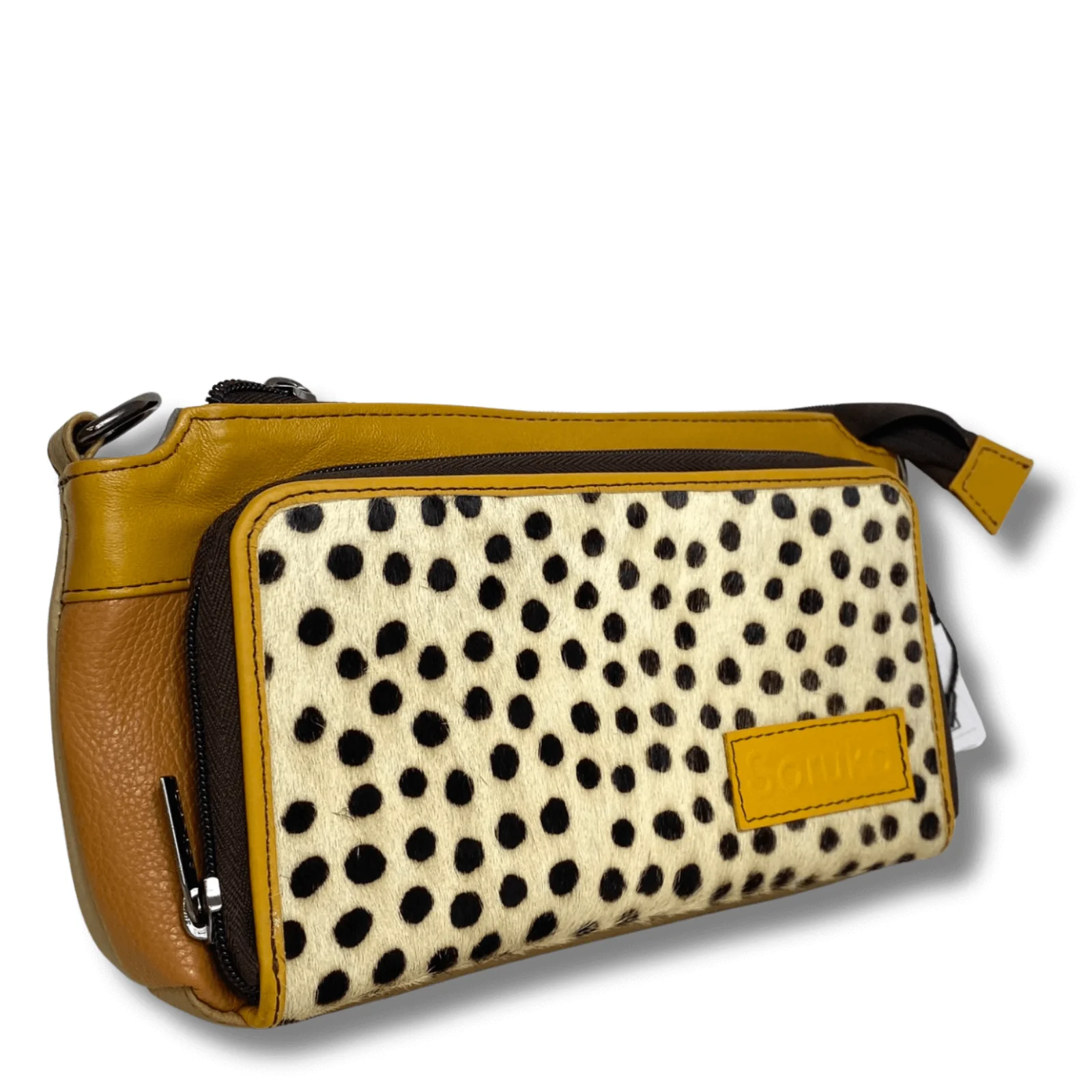 Soruka Madison Leather Crossbody Bag - Mustard Dot