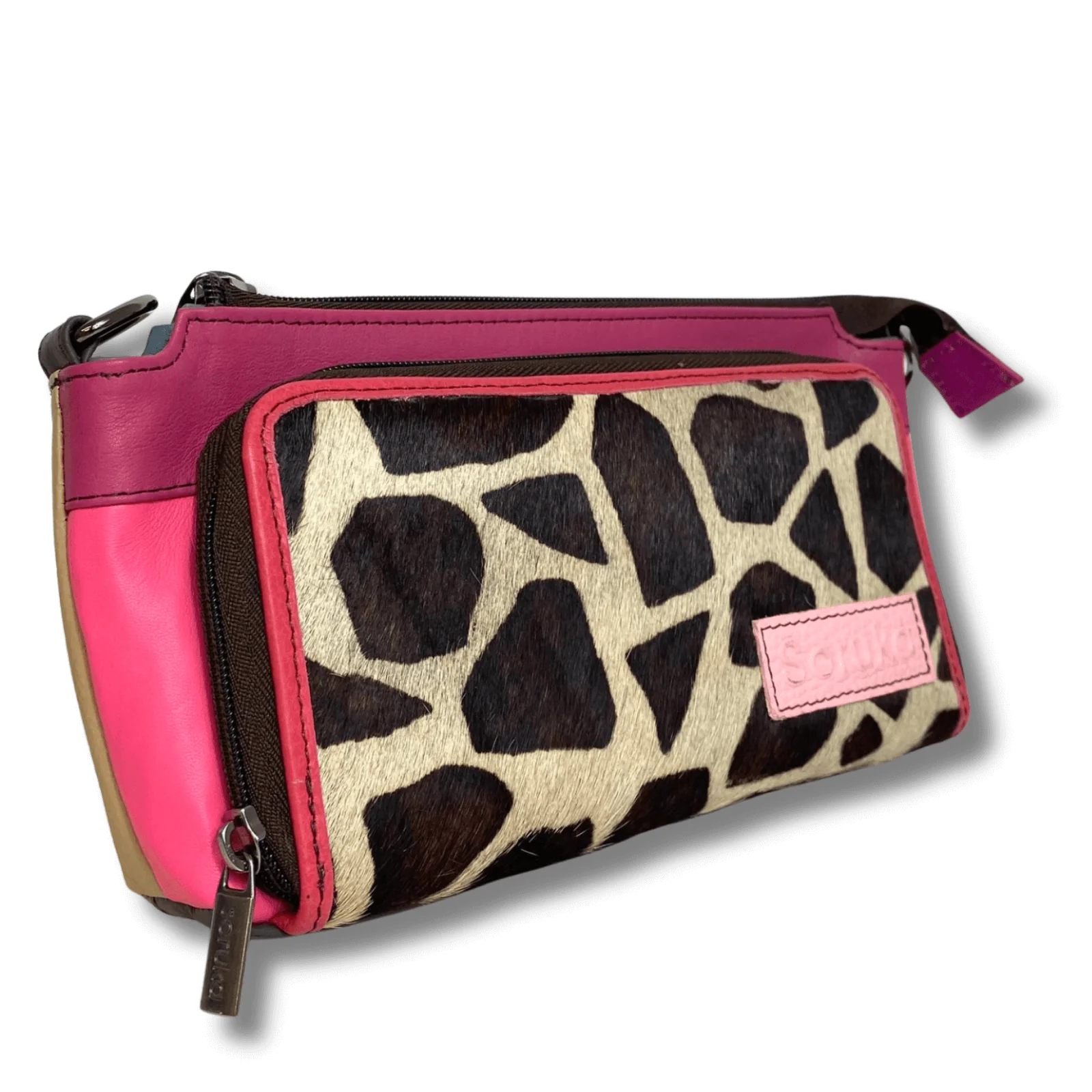 Soruka Madison Leather Crossbody Bag - Pink Giraffe