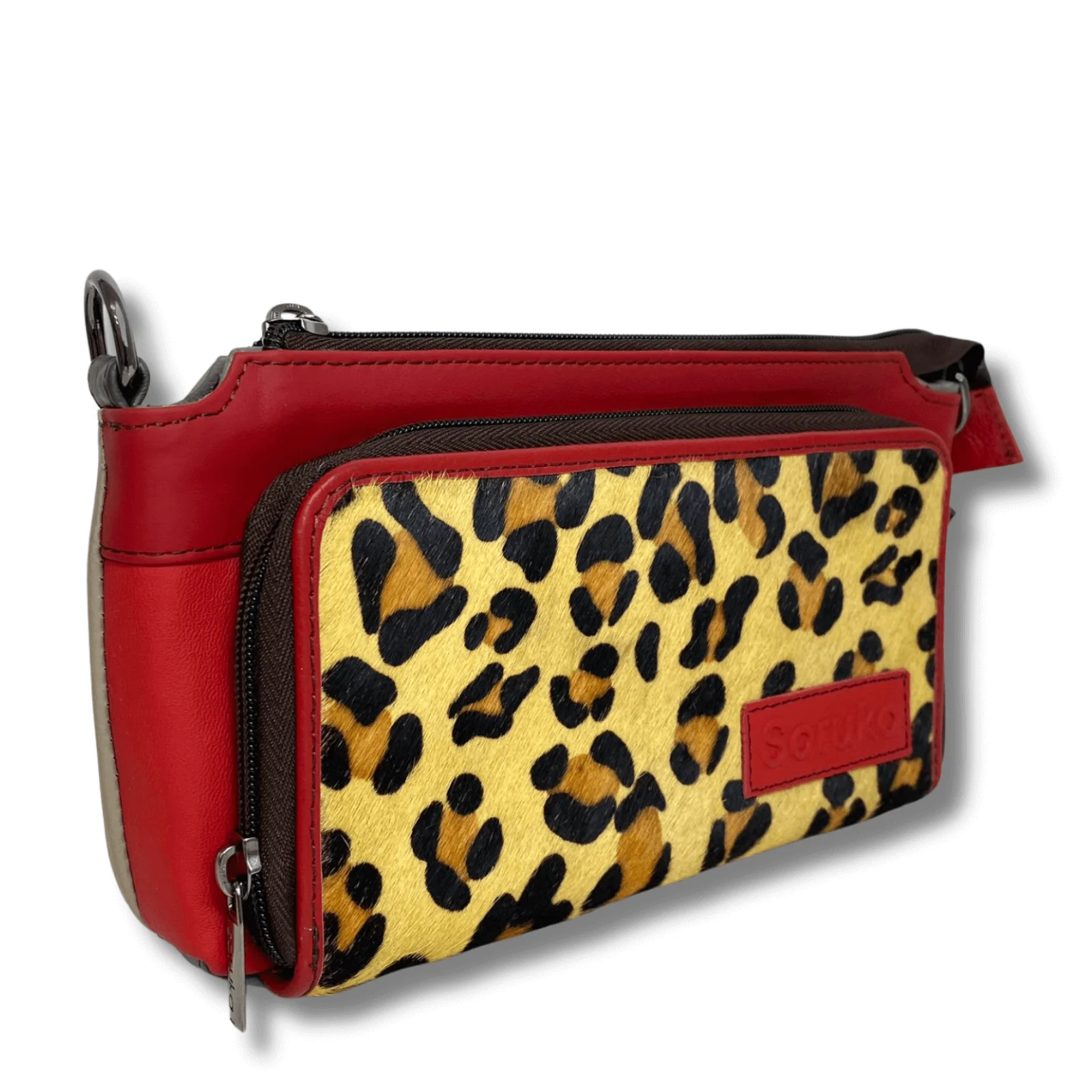 Soruka Madison Leather Crossbody Bag - Red Leopard
