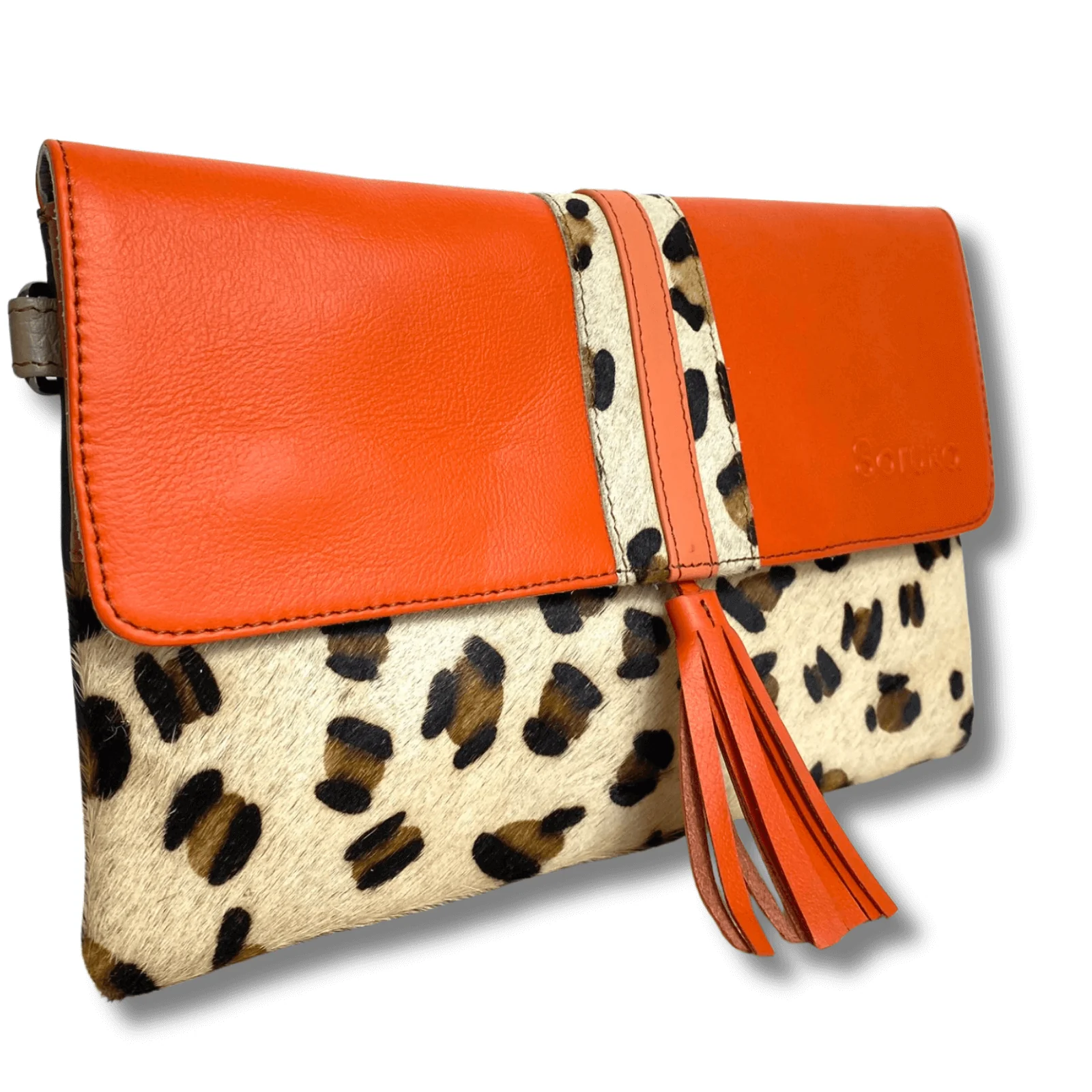 Soruka Marianne Leather Slim Crossbody Bag - Orange Leopard