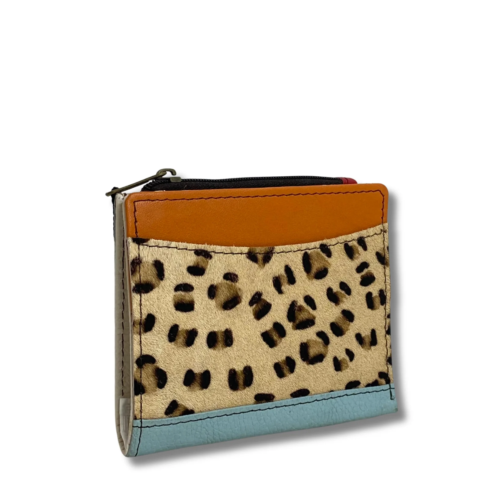 Soruka Mika Slim Leather Purse - Orange Leopard Blue