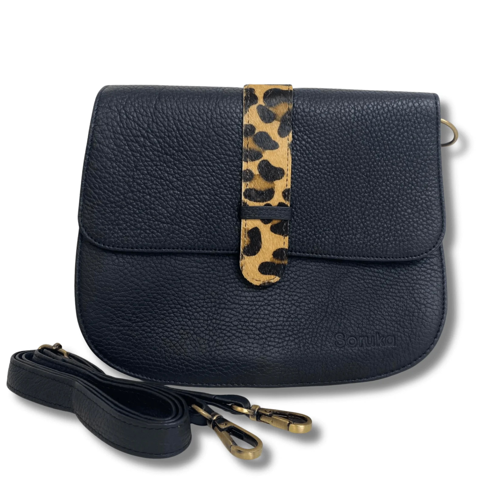 Soruka Ona Leather Saddle Bag - Black Leopard