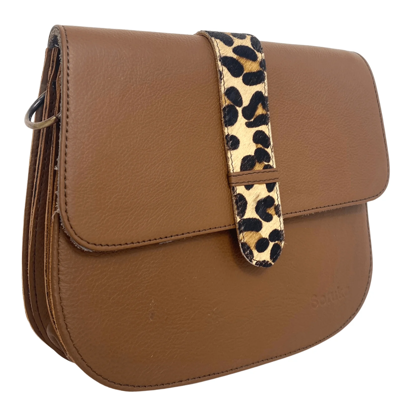 Soruka Ona Leather Saddle Bag - Dark Tan Leopard