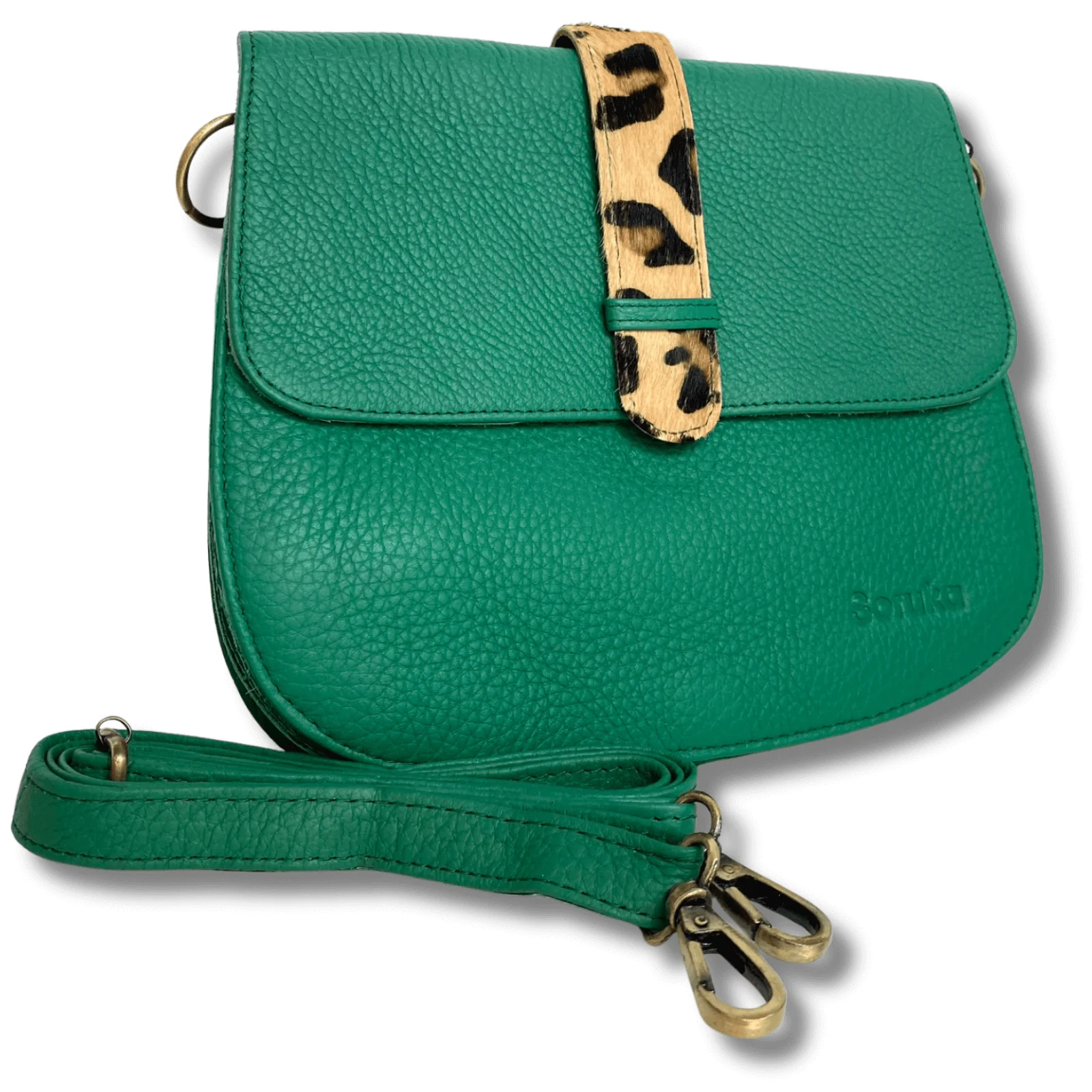 Soruka Ona Leather Saddle Bag - Green Leopard