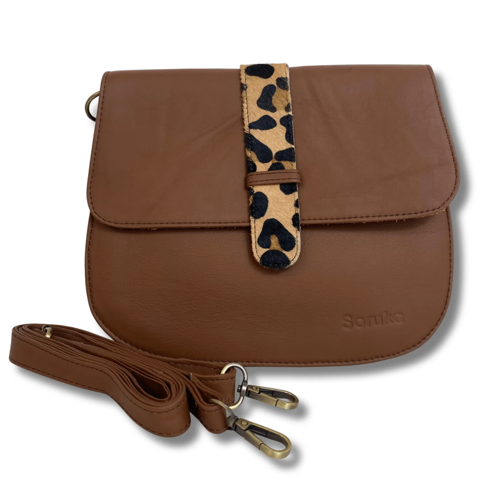 Soruka Ona Leather Saddle Bag - Tan Leopard