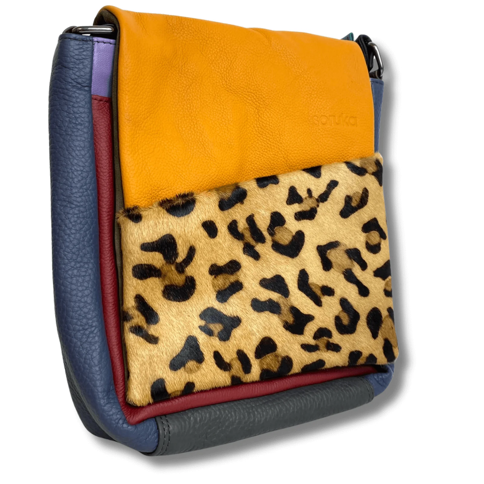 Soruka Sarah Leather CrossBody Bag - Leopard Orange Red