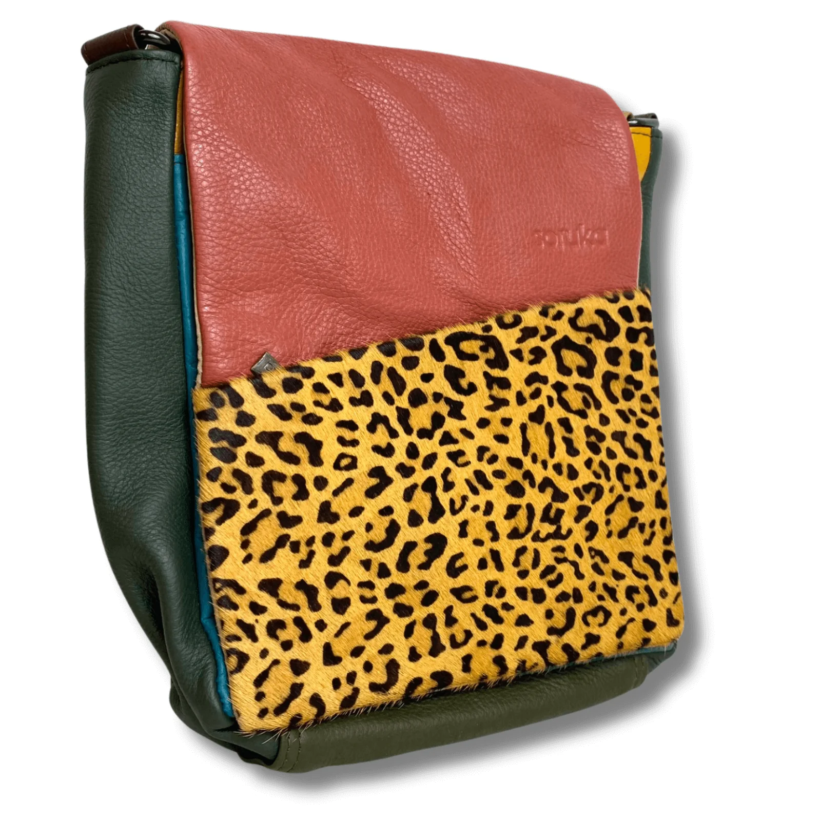 Soruka Sarah Leather CrossBody Bag - Rust Leopard Teal
