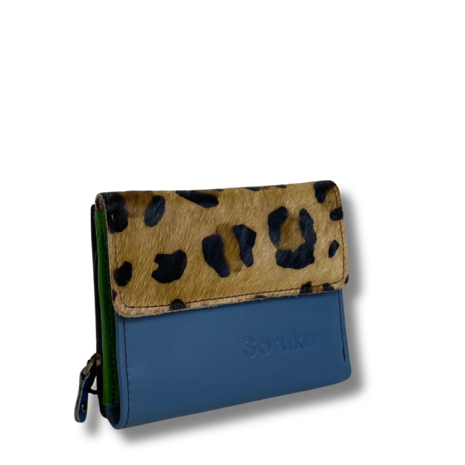 Soruka Small Leather Purse - Leopard Blue