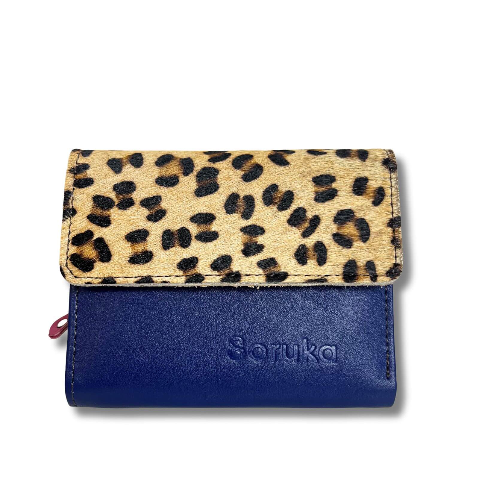 Soruka Small Leather Purse - Leopard Dark Blue