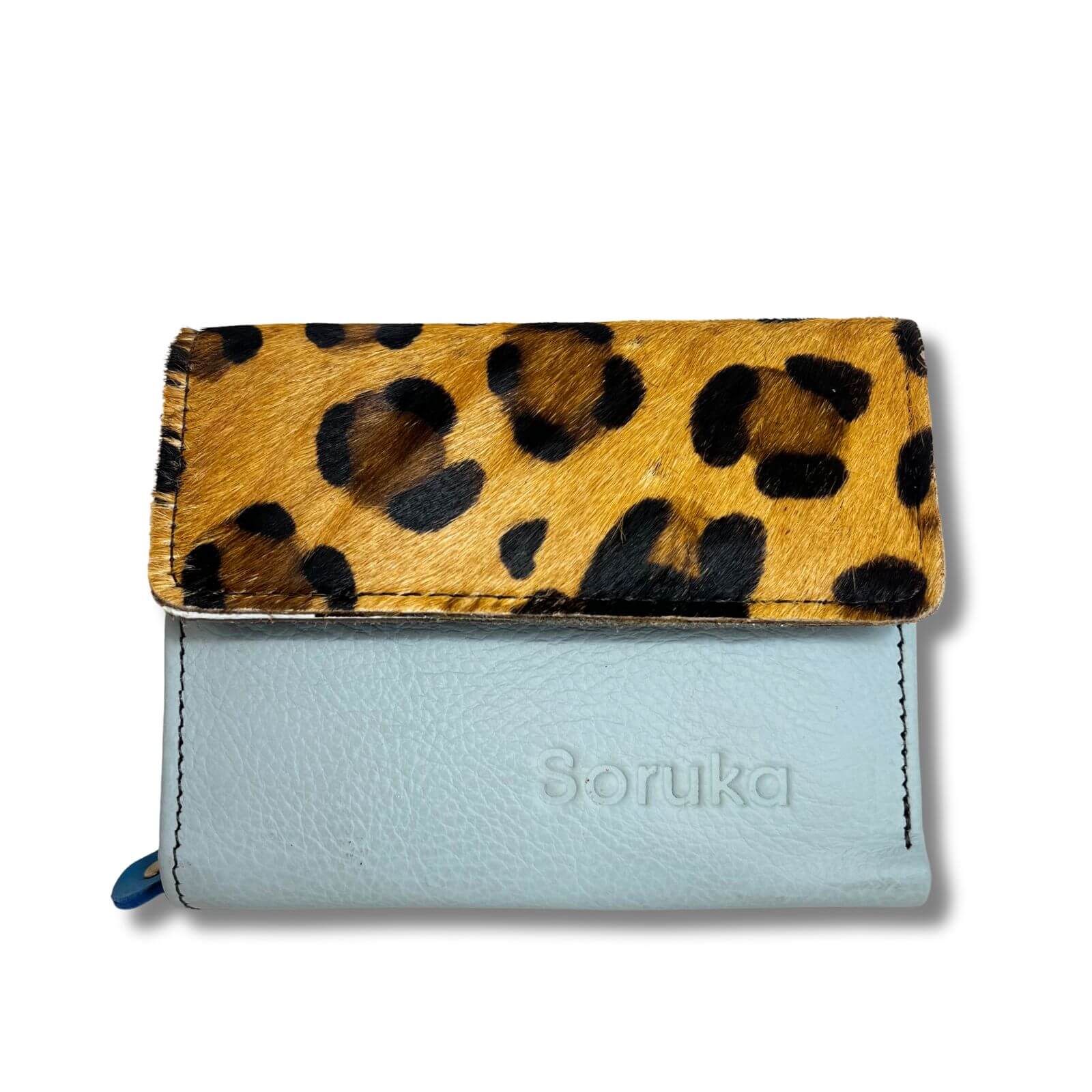 Soruka Small Leather Purse - Leopard Pale Blue