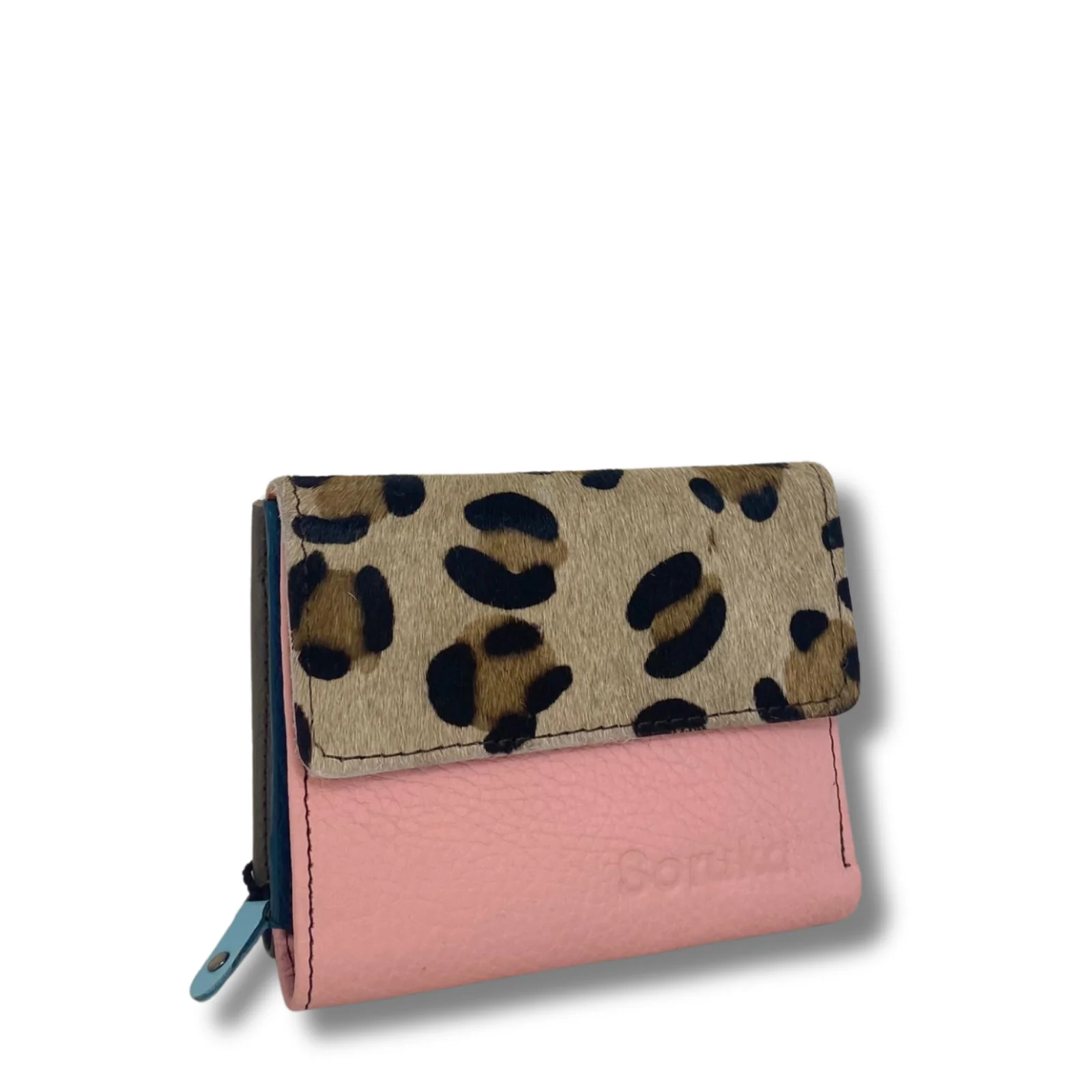 Soruka Small Leather Purse -Light Leopard Pink