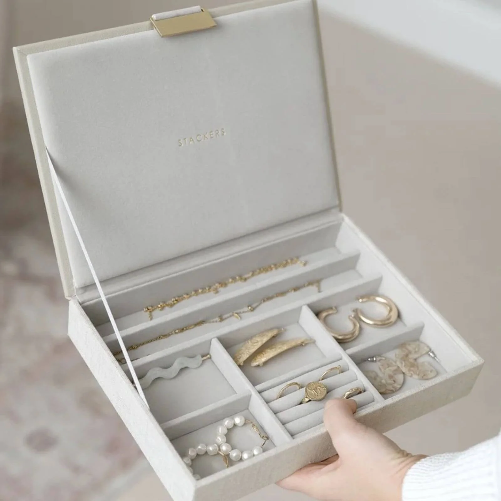 Stackers Classic Jewellery Box (Lid) - Linen Oatmeal - Image 2