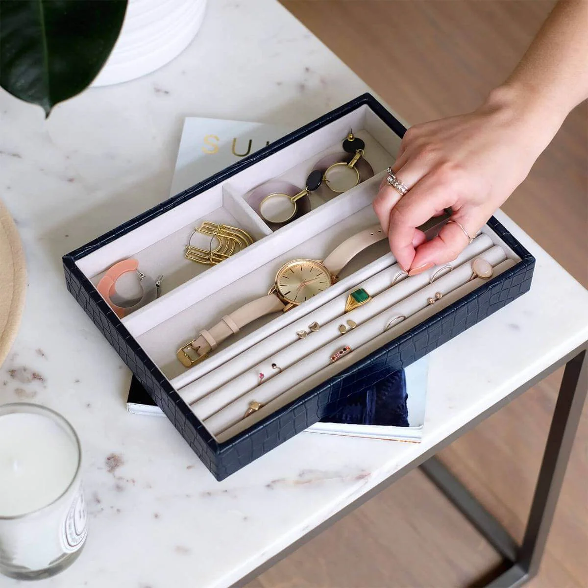 Stackers Classic Jewellery Box (Ring & Bracelet Layer) - Navy Croc - Image 4