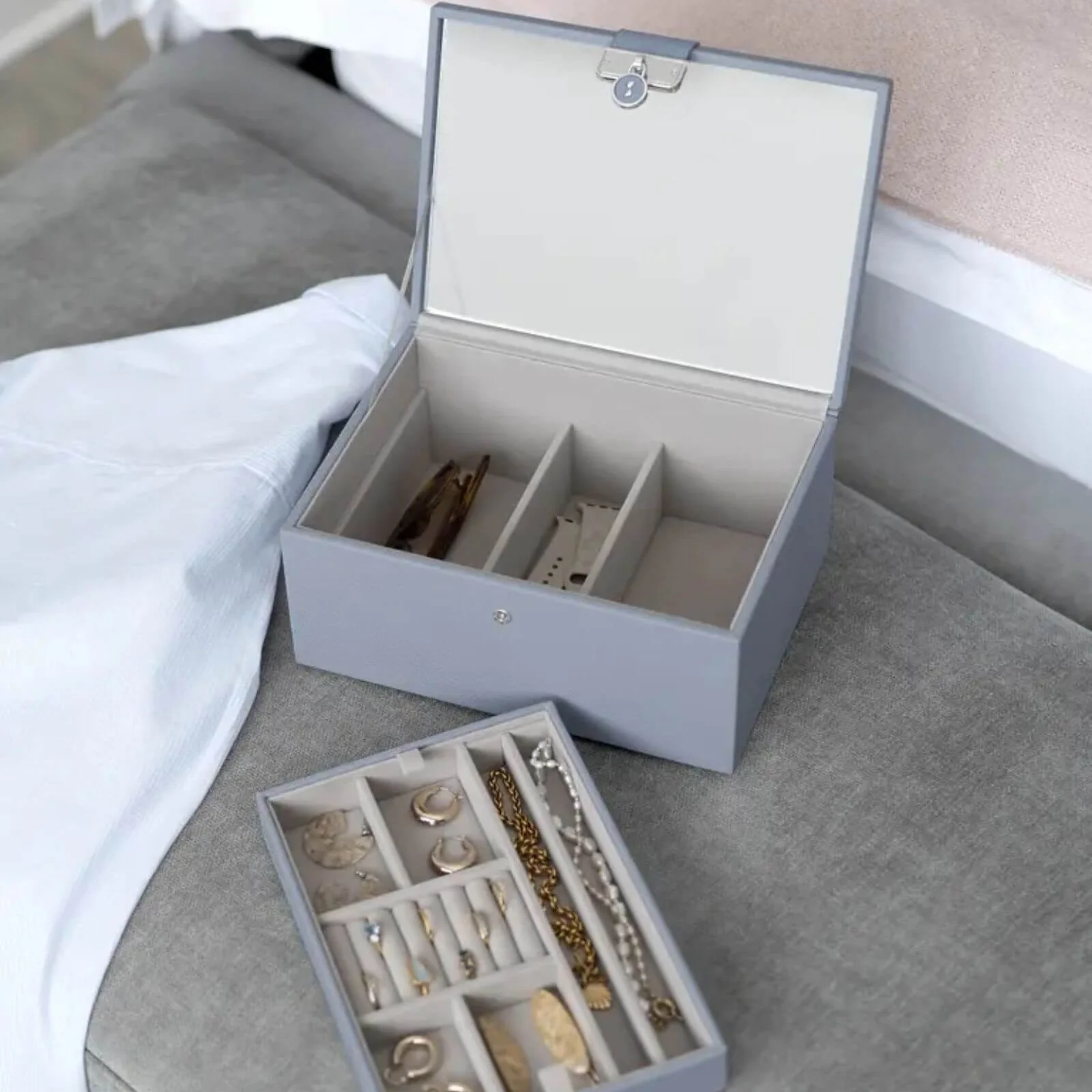Stackers Luxury Classic 2 Tone Jewellery Box - Dusky Blue - Image 5
