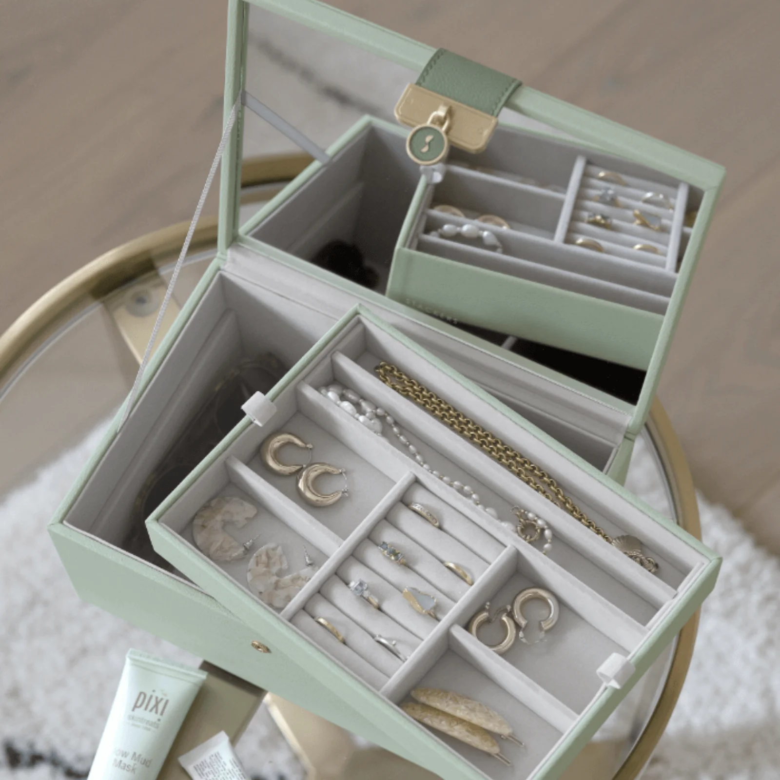 Stackers Luxury Classic 2 Tone Jewellery Box - Sage Green - Image 3