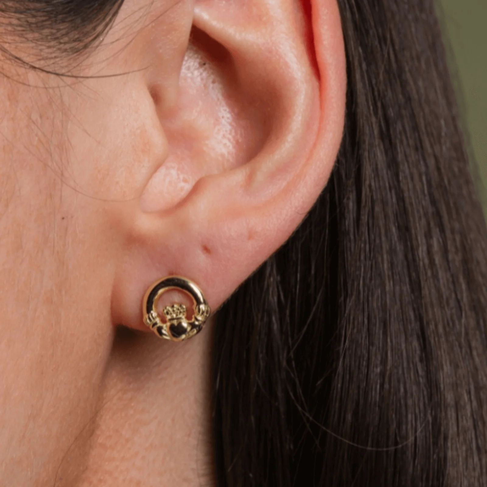 Gold Plated Claddagh Stud Earrings - Image 2