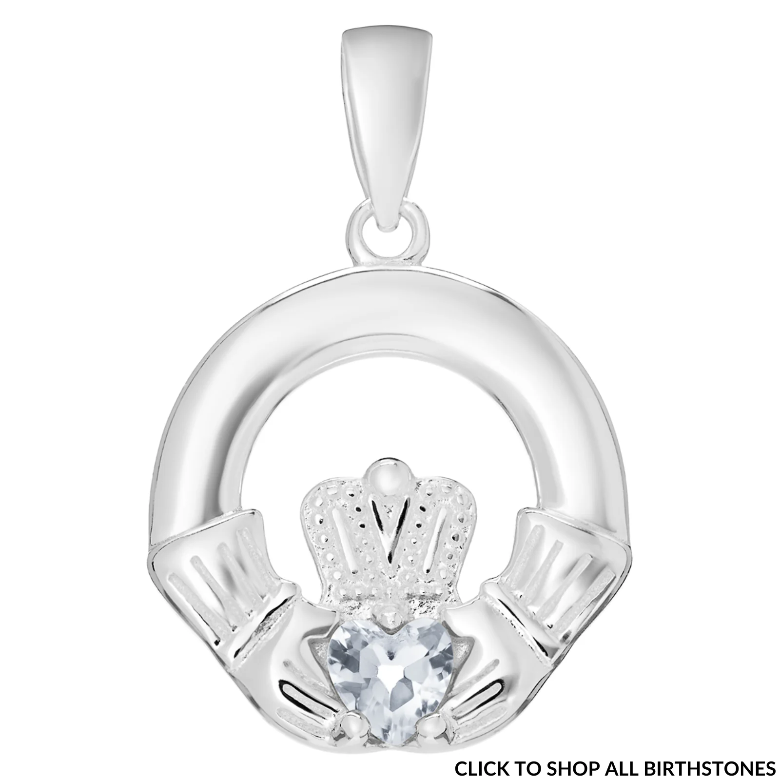Sterling Silver Claddagh Birthstone Pendant & Chain Necklace Set