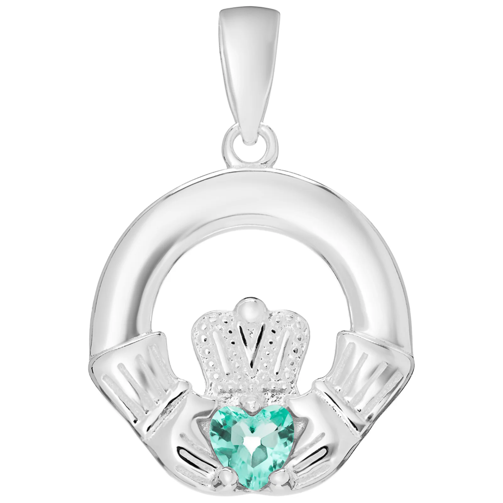 Sterling Silver Claddagh Birthstone Pendant & Chain Necklace Set - Image 2