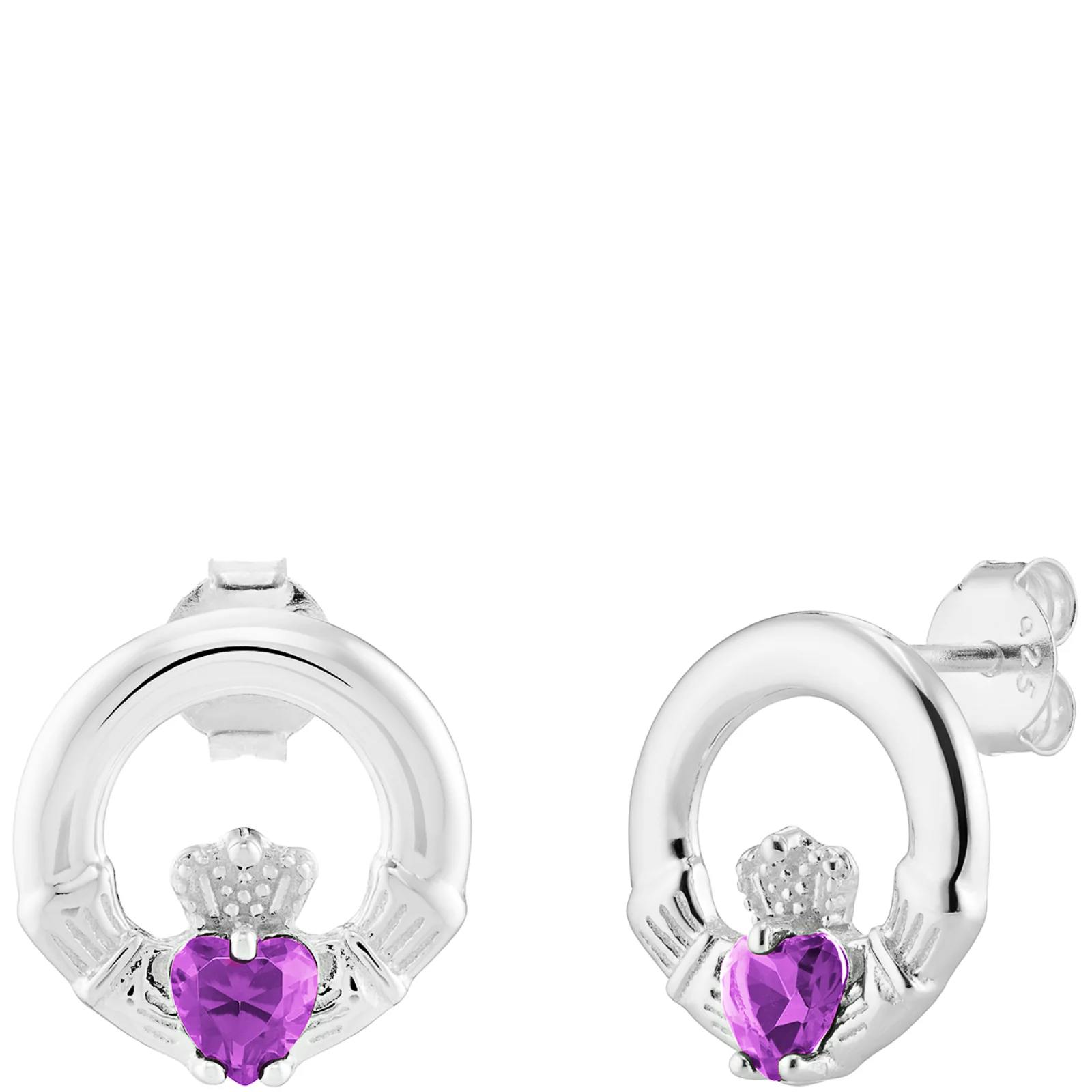 Sterling Silver Claddagh Birthstone Stud Earrings - Image 11