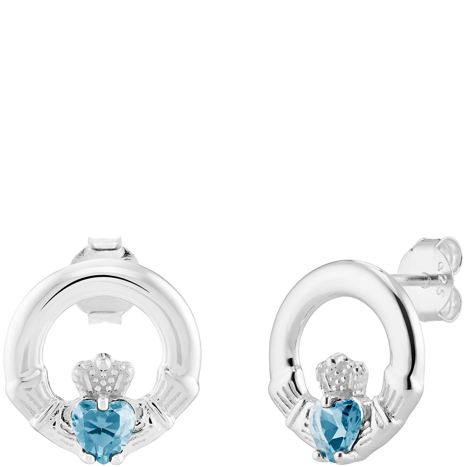 Sterling Silver Claddagh Birthstone Stud Earrings - Image 12