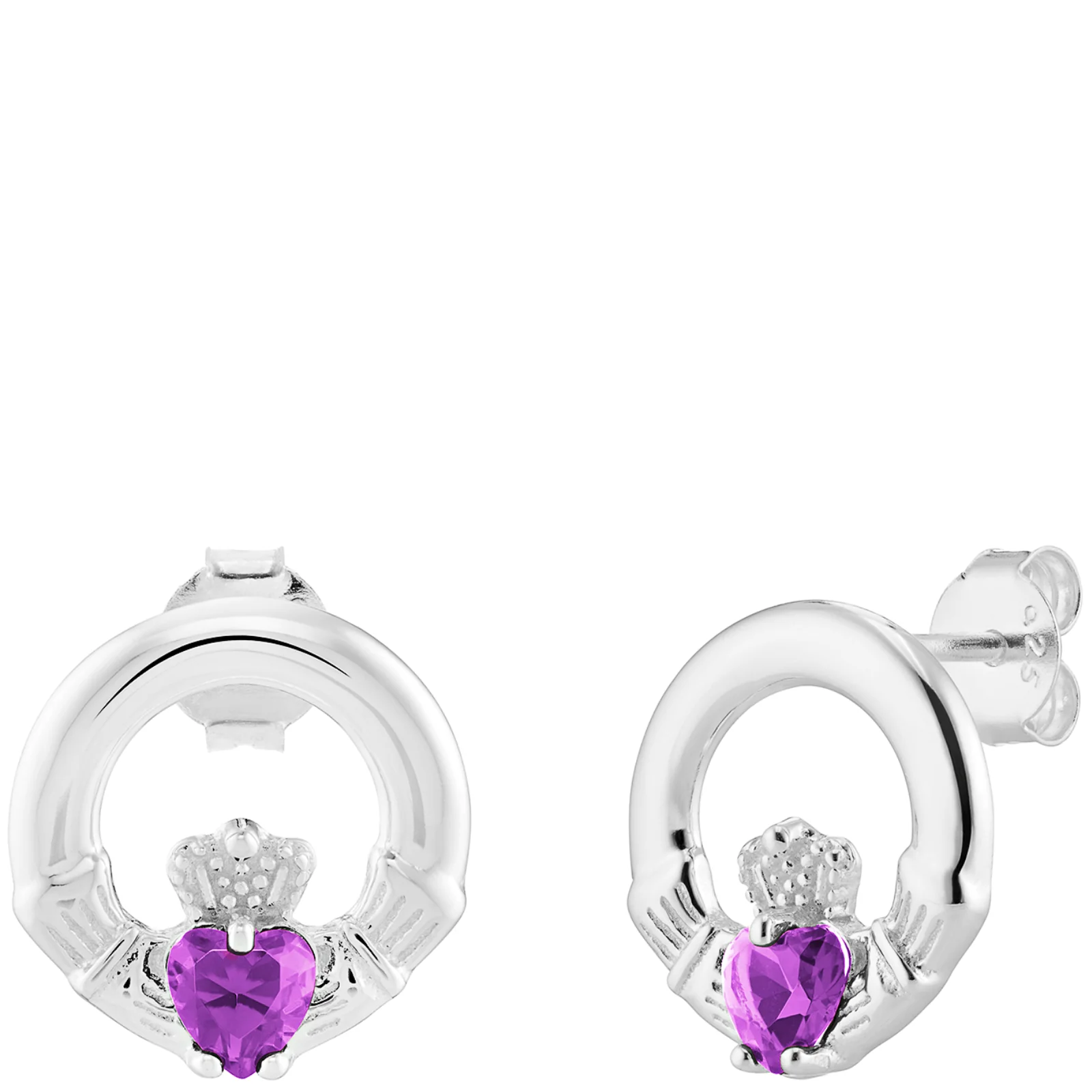 Sterling Silver Claddagh Birthstone Stud Earrings - Image 4