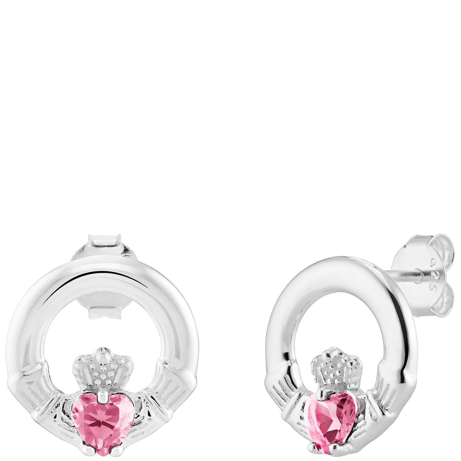 Sterling Silver Claddagh Birthstone Stud Earrings - Image 5