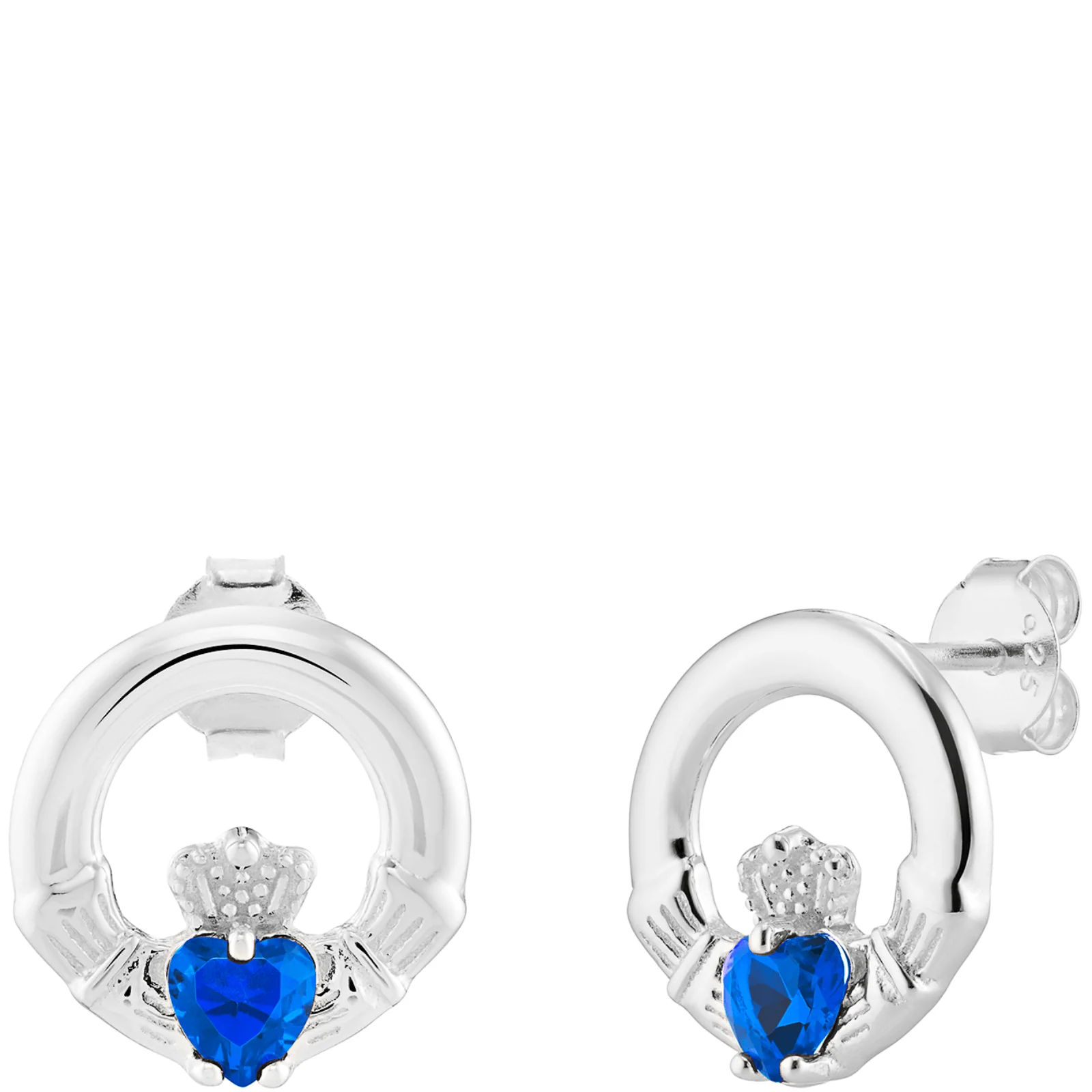 Sterling Silver Claddagh Birthstone Stud Earrings - Image 6